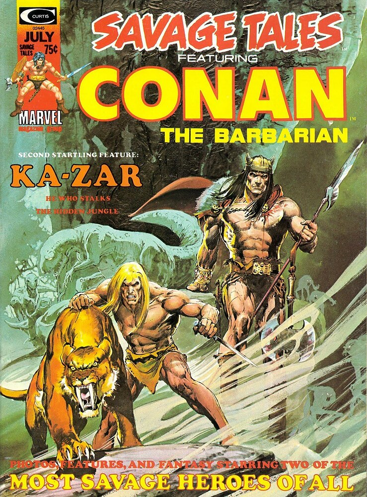 Savage Tales 5 cover by Neal Adams, 1974, featuring Conan and Ka-Zar