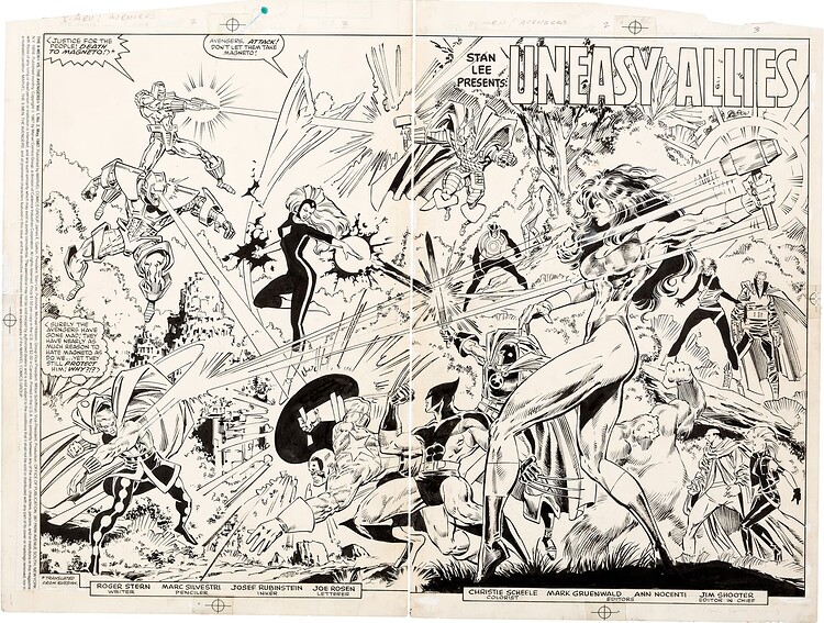 SILVESTRI encré par RUBINSTEIN  X MEN  VS AVENGERS 2 PAGE 2 ET 3   1987