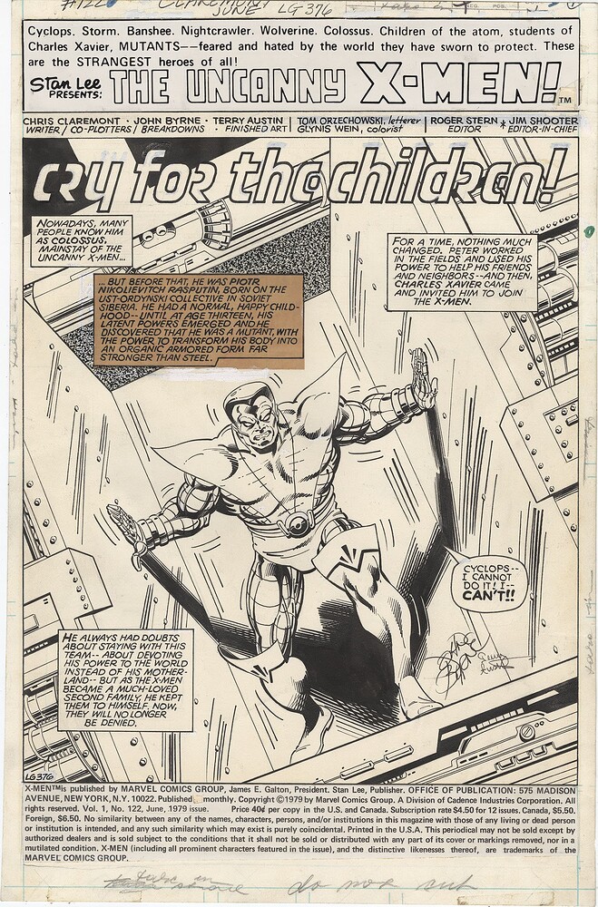 UNCANNY X MEN 122 PAGE 1   INK AUSTIN    1979