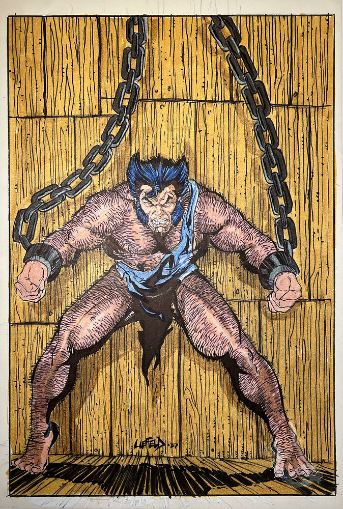 SAVAGE WOLVERINE IN CHAINS Sketchbook Pin-up (1987) Early Rob Liefeld