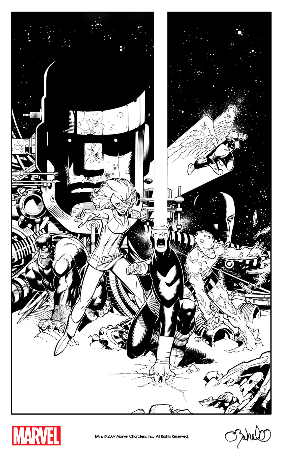 The original X-Men by Chris Bachalo and Tim Townsend from the cover of Comic Box #45 (2007)