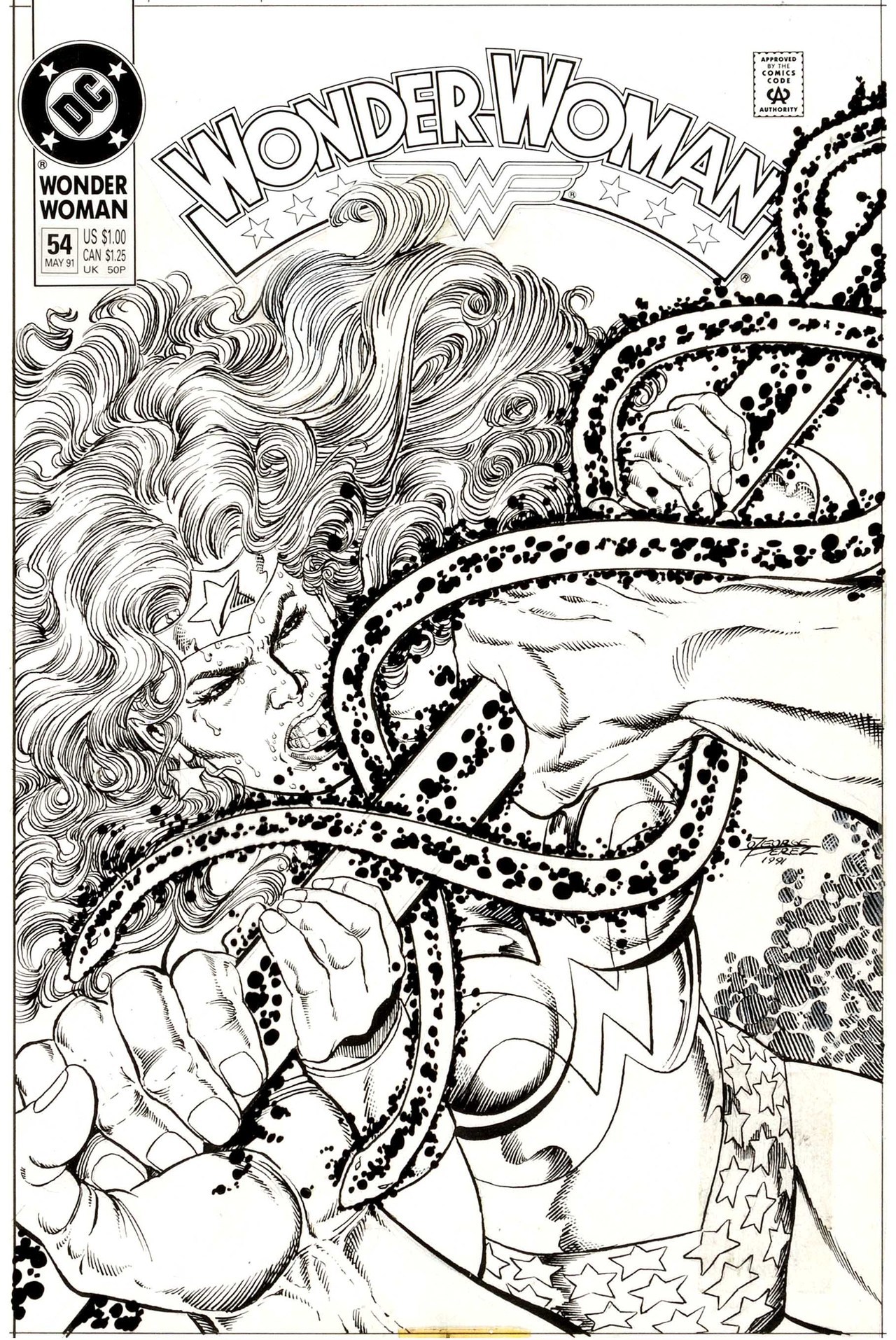 Original cover art by George Pérez from Wonder Woman #54, published by DC Comics, May 1991